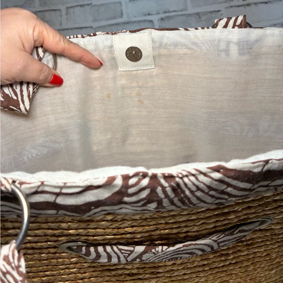 Stylish Yellow Straw with Brown and White Ribbon Accents Tote/Beach Bag - Picture 7 of 9